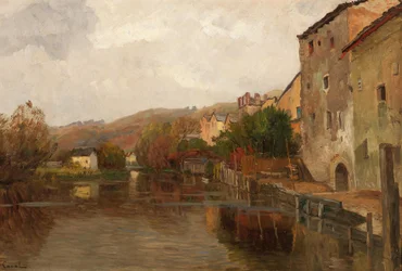 River Landscape with Houses